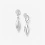 Pair of silver leaf drop clip on earrings with a brushed textured finish