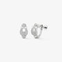 a pair of Silver Pave Horseshoe Clip On Earrings against a white background, highlighting the sparkling pave stones and the clip-on mechanism.