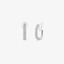 A pair of silver rectangular square-edge clip-on hoop earrings with pave cubic zirconia detailing and invisible U-type closures.