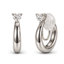 Small thick silver-tone hoop clip-on earrings topped with a heart-cut cubic zirconia, front and side views