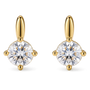 Pair of gold solitaire drop clip-on stud earrings with round cubic zirconia
