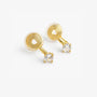 Gold solitaire CZ clip-on studs showing the spiral U-Type clip and clear resin cushion