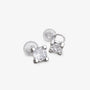 Front view of square-cut cubic zirconia clip-on studs on a light gray background
