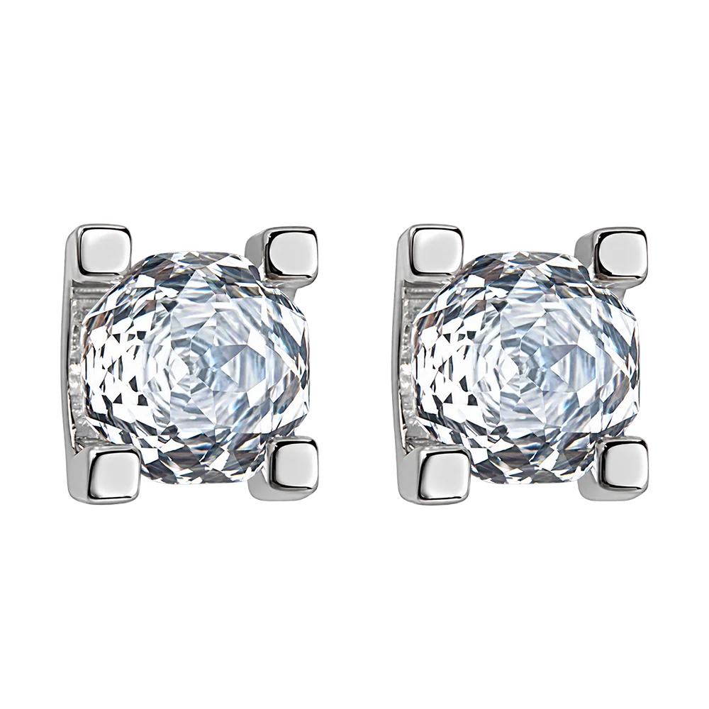 Pair of square-cut cubic zirconia clip-on stud earrings in four-claw silver-tone settings
