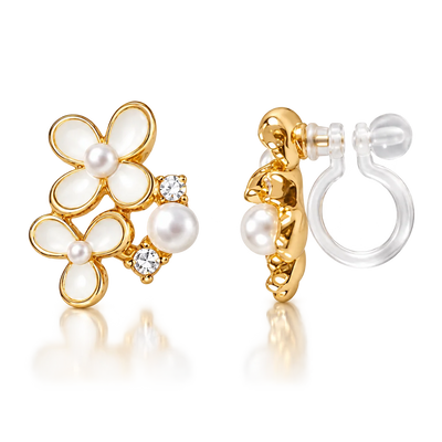 White Blossom Pearl Invisible Clip-On Earrings