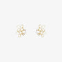 A pair of White Blossom Pearl invisible clip-on earrings, showcasing delicate white flowers, faux pearls, and cubic zirconia, isolated on a white background.