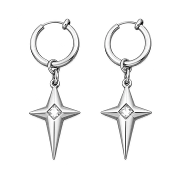 Clean studio product shot of the white gem polaris star clip-on hoop earrings against a plain white background.