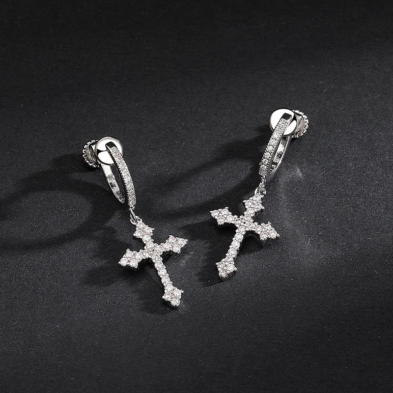 Showcase of Zirconia Cross Clip On Earrings with zirconia stones.